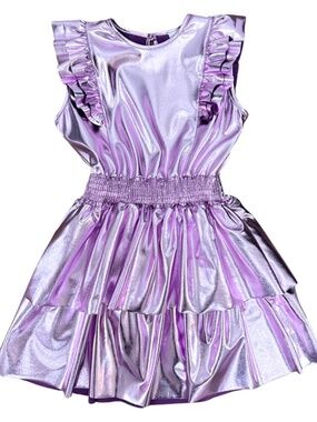 Little Mass Pink Metallic Ruffle Dress Size 6X